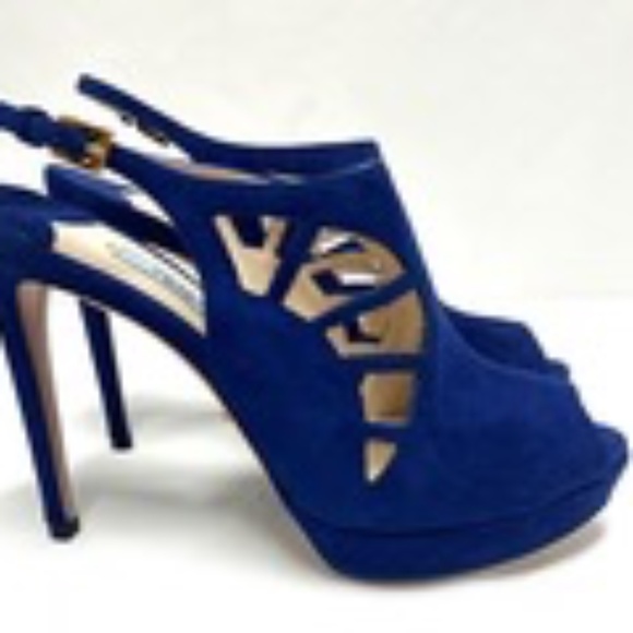 PRADA Camoscio Blue Suede Cutout Slingback Heels Shoes NEW 39/9 - Picture 4 of 11